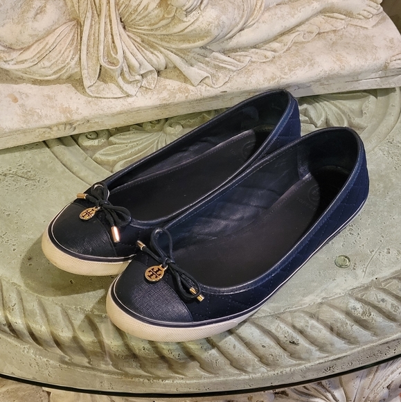 Tory Burch Shoes - Tory Burch Quilted Leather Logo Flats #127
